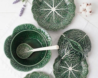 Vintage Majolica Cabbage Cabbage Geschirr - Grünes Keramik Geschirr - Suppenterrine, Essteller, Dessert- & Brotteller - SEPARAT VERKAUFT