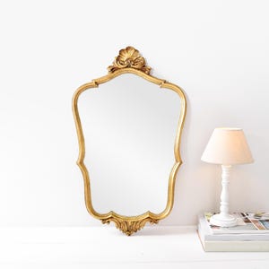 Large French Gilded Mirror – Antique Gold Rococo Wall Mirror – Baroque Shell Mirror – Vintage Accent Mirror – Ornate French Style Home Decor