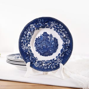 Vintage Enoch Wedgwood Tunstall  Plates. Set of 6 Ironstone Cobalt Blue Soup Plates.