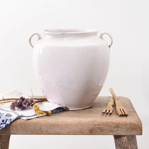 Antique French White Confit Pot – Glazed Terracotta Jar, 19th Century Rustic Farmhouse Decor.