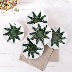 Vintage Portuguese Cabbage Leaf Plates – Barbotine Majolica Green Faience – F.Mendes Caldas Portugal Dinnerware Set – Rustic Farmhouse Decor