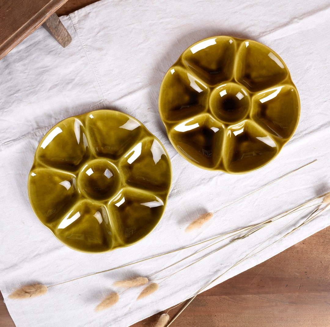 Oyster Plate From the GIEN Factory. Set of 2 Majolica Green Plate ...