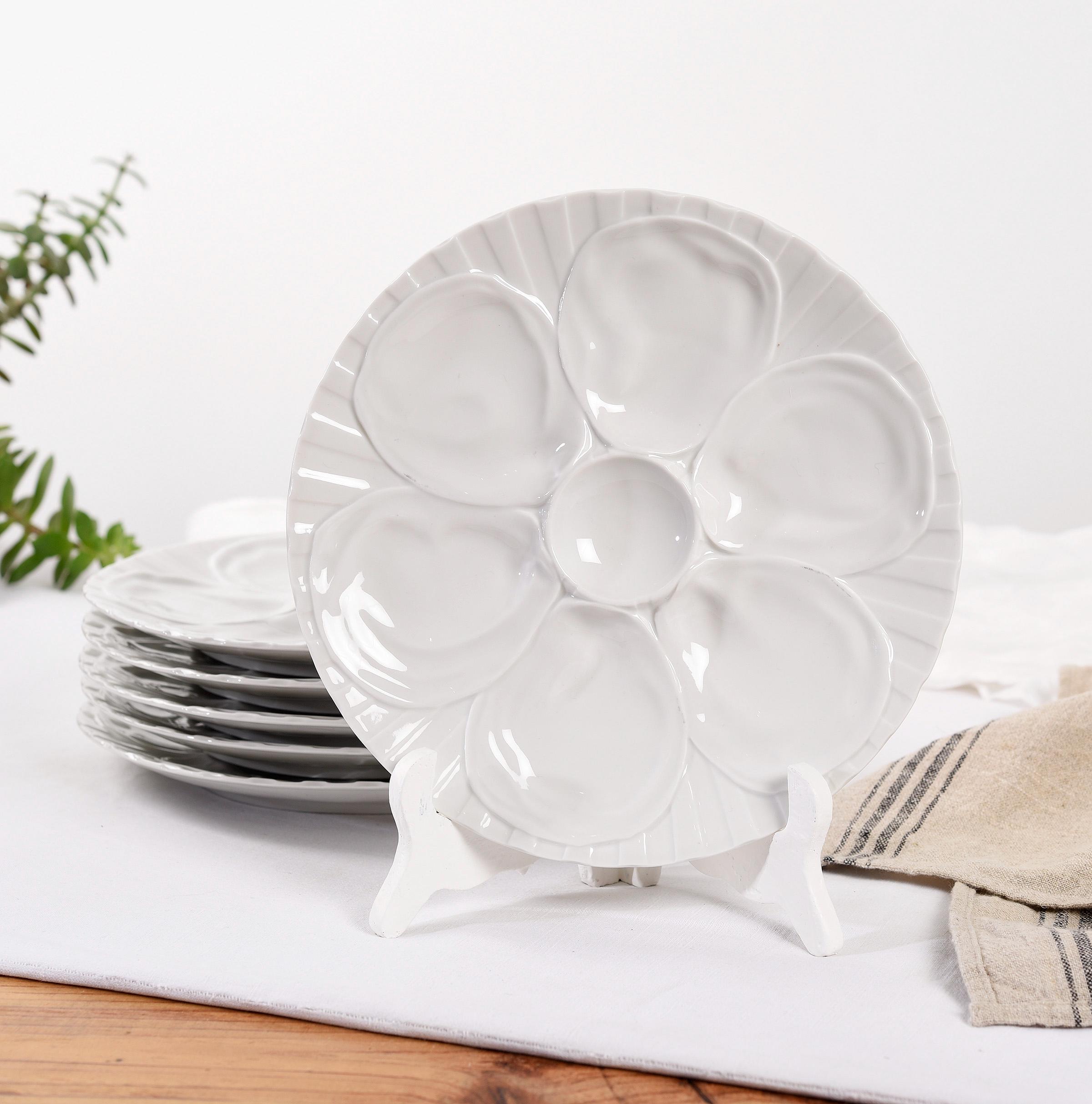 Ensemble 4 assiettes plates blanche et bleu | Selency