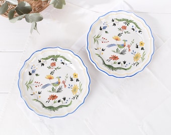 Juego de 2 platos Gien Aves del Paraíso - Colección de vajilla francesa vintage de los años 50 - Pieza antigua rara