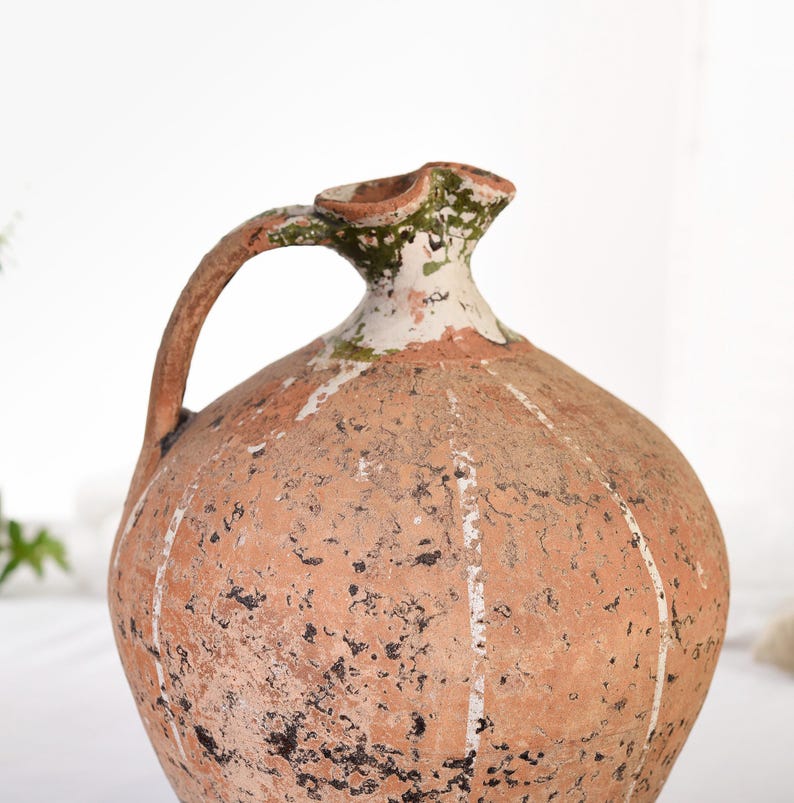 Antique French Crock Stoneware. Vintage Ovoide Stoneware. Primitive Antiques Terracotta pot. French Antique Decor.