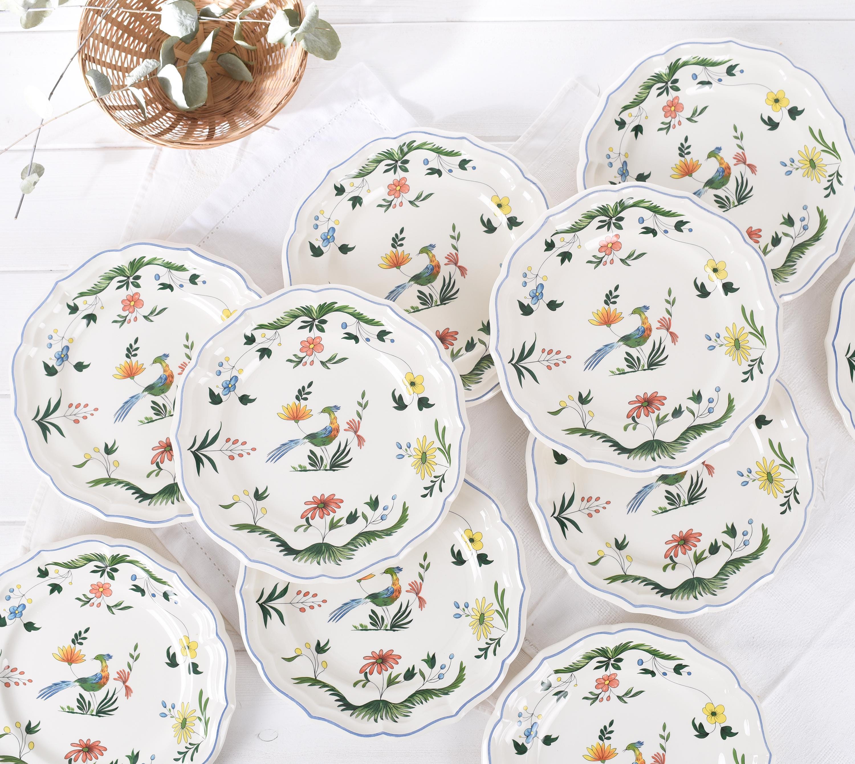 Vintage Gien France Oiseaux De Paradis Dinner Plates- Set of 2 4 6