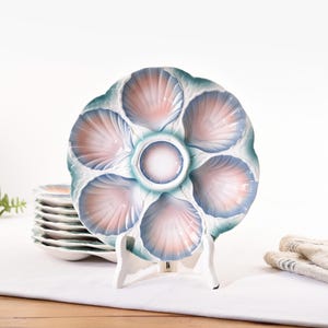 Oyster Plate Sarreguemines - Majolica plate - Vintage French ceramic plate for oysters and seafood - Digoin France -US Customs Fees Covered