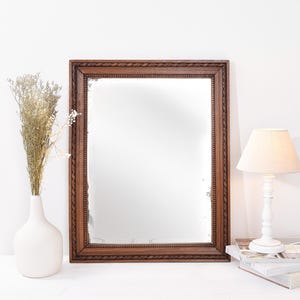 Authentic 19th Century French Mirror Carved Wooden Frame - Antique Beveled Mercury Glass - Wall Mirror - French Country Style - Rustic Decor