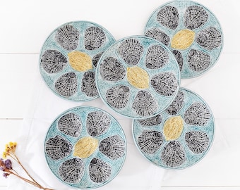Antique French Oyster Plate, Majolica Provence 19th Century, Palissy Faience, Rustic French Tableware, Handcrafted Oyster Dish Decor.