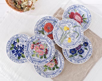 Gien Oiseau Blue Fleuri Plate- Gien Bleu French Majolica Wall