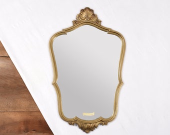 Miroir ancien doré 75 x 47 cm. Grand miroir en résine doré à la main. Décoration murale, style classique, shabby chic.