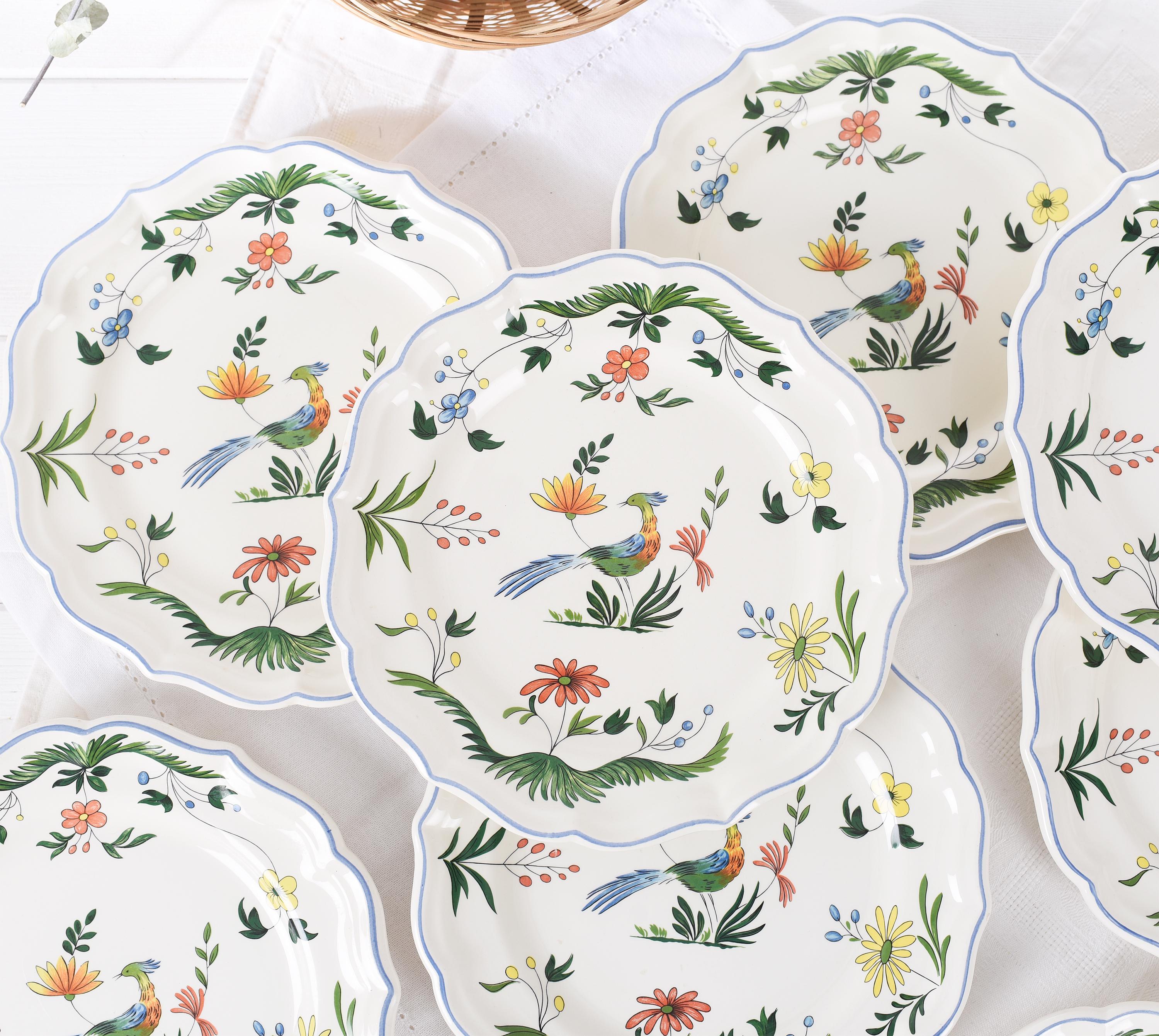 Set of Vintage Gien Oiseau De Paradis Dessert Plates- Gien France