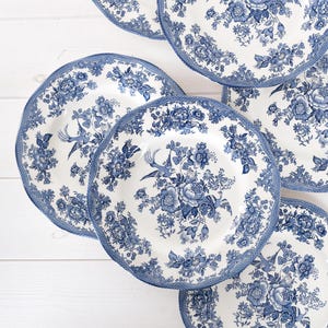 Vintage Enoch Wedgwood Asiatic Pheasants Plates Set of 2 - Blue and White Transferware Dinnerware - English Cottagecore Farmhouse Decor