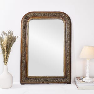 Large Louis Philippe Mirror - Carved Wooden Mirror - Gilded Motifs - Authentic French Antique Mirror 19th Century  - 33 x 21,6 inches