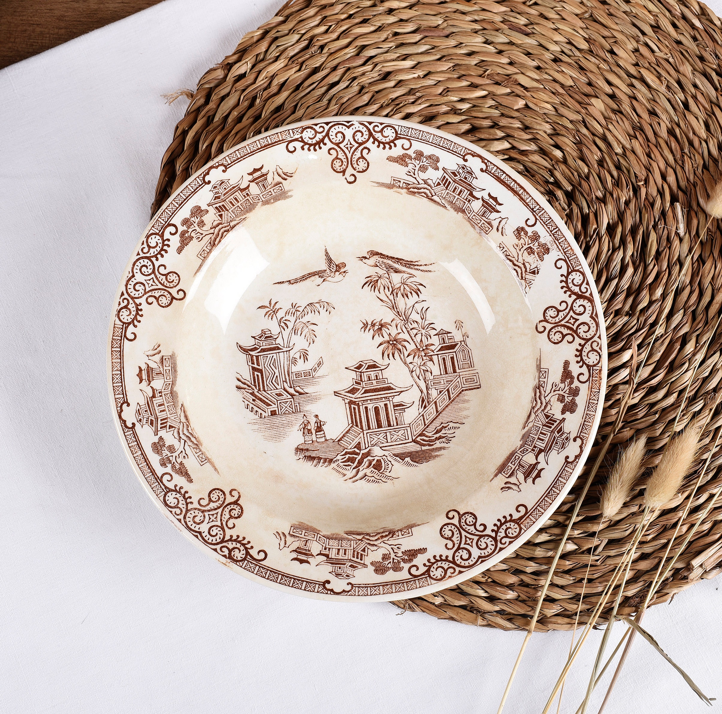 Antique Ironstone Plate Large Brown Transferware