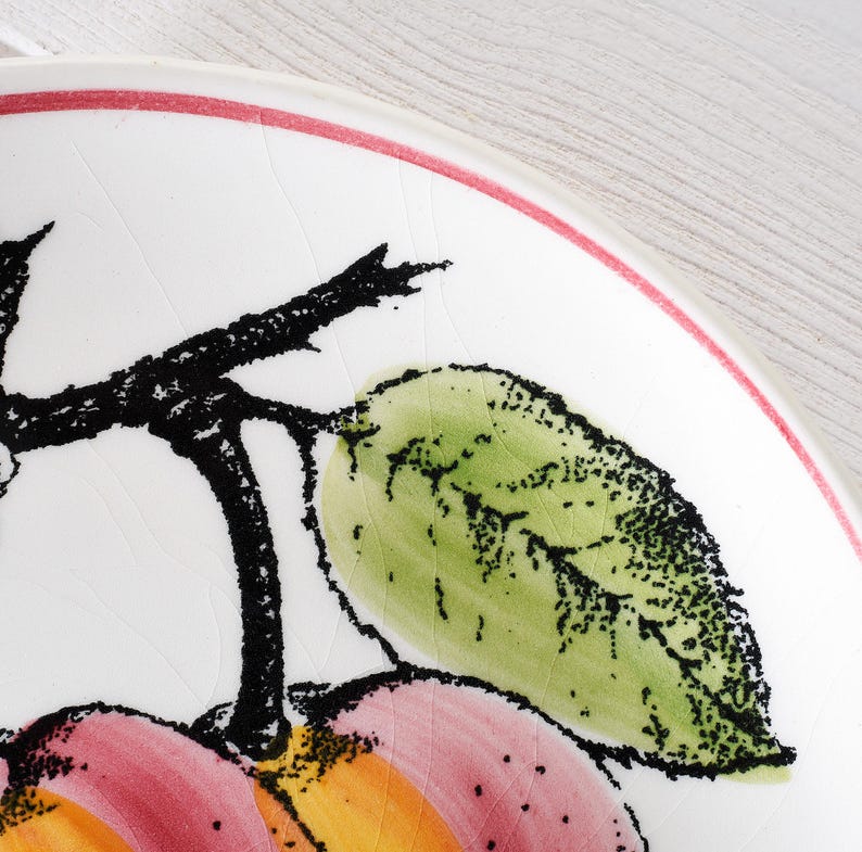 Vintage Gien France Fruit Plate- French Faience Wall Plate- Majolica Style- Ceramic Pear Banana Peach Dish- Country Kitchen Decor