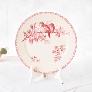 Antique Sarreguemines “Favori” Terre de Fer Plate 9” , French Country Red Transferware Birds Dinner Plate, Ironstone Wall or Table Decor.