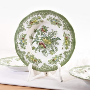 Antique Asiatic Pheasant Plate by Enoch Wedgwood ( Unicorn Tableware)- Vintage Wedgwood plate- Green Transferware Soup Plate