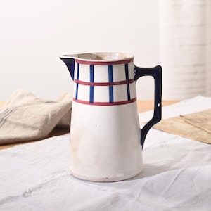 Creil Montereau Superb Antique French Pitcher. Crazed and Stained for a French Antique Decor. Creil and Montereau collector&#39;s item.