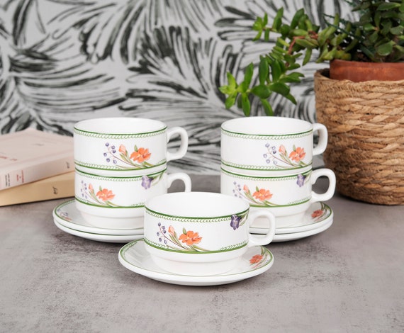 Tazas de porcelana fina DUDSON 5 tazas grandes con platillo. Servicio de cafe de los anos 80. Vajilla inglesa antigua de coleccion. Etsy Mexico