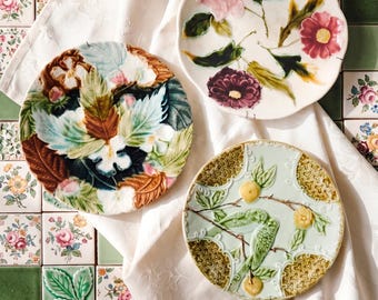 Vintage Majolica Lily of the Valley Platter: German Marie Louise