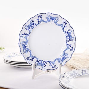 Antique French Dinner Plate – Sarreguemines Blue White Faience, Rustic Cottage Decor, Farmhouse Tableware, French Country Kitchen