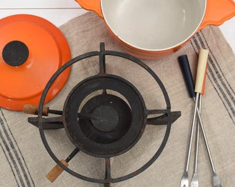 Vintage Cousances Fondue Set – Enamel Cast Iron Fondue Pot With