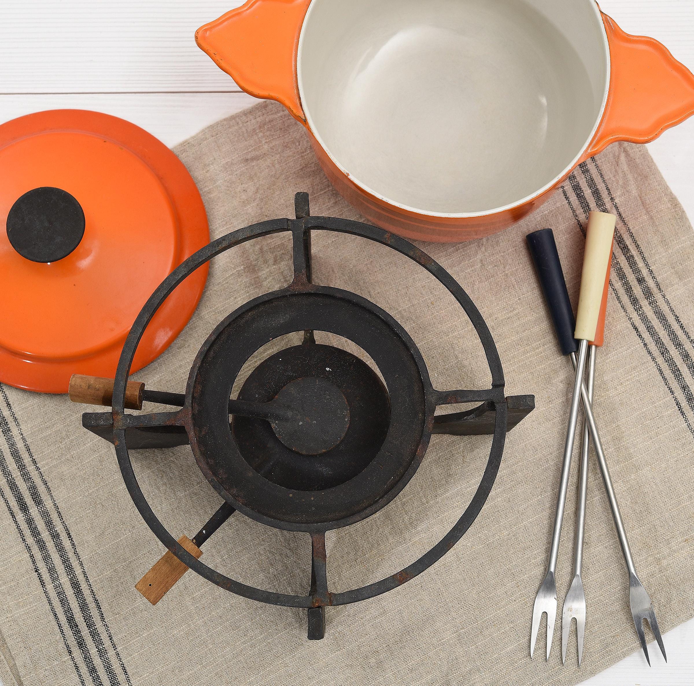 COUSANCES フォンデュコンロ Vintage Cousances Fondue Set – Enamel Cast Iron Fondue Pot With