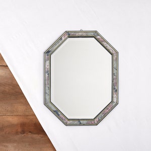 Octagonal Beveled Mirror Wooden Frame - Vintage French from the 80s - Entry way or Living Room Floral Mirror - Wall Decor -  17.7 inches