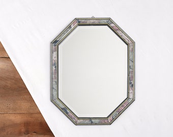 Ancien miroir biseauté 45 cm octogonale, authentique miroir vintage des années 80. Miroir très décoratif, d'occasion, brocante.