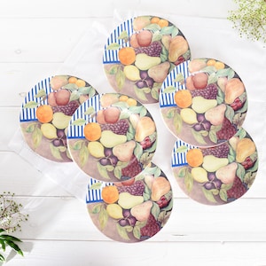 Set of 6 Gien &quot;La Ronde des Fruits&quot; Dessert Plates- Vintage French Fruit Decor- Elegant French Tableware- Botanical Farmhouse Chic.
