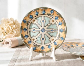 Gien France Teller "Les Jardins d'Eau" - Seltener Gien Vogel Teller Stil - Französischer Fayence-Labyrinthgarten - Vintage Gien China Luncheon Plate-8,6"