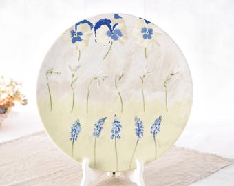 Bandeja para pastel Gien Alice con caja original, 30 cm (11,8 pulgadas), porcelana Gien France Faience, plato redondo grande de estilo vintage, diseño Spring Pansy.