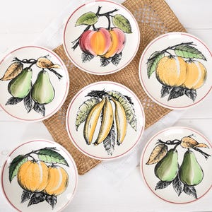 Vintage Gien France Fruit Plate- French Faience Wall Plate- Majolica Style- Ceramic Pear Banana Peach Dish- Country Kitchen Decor
