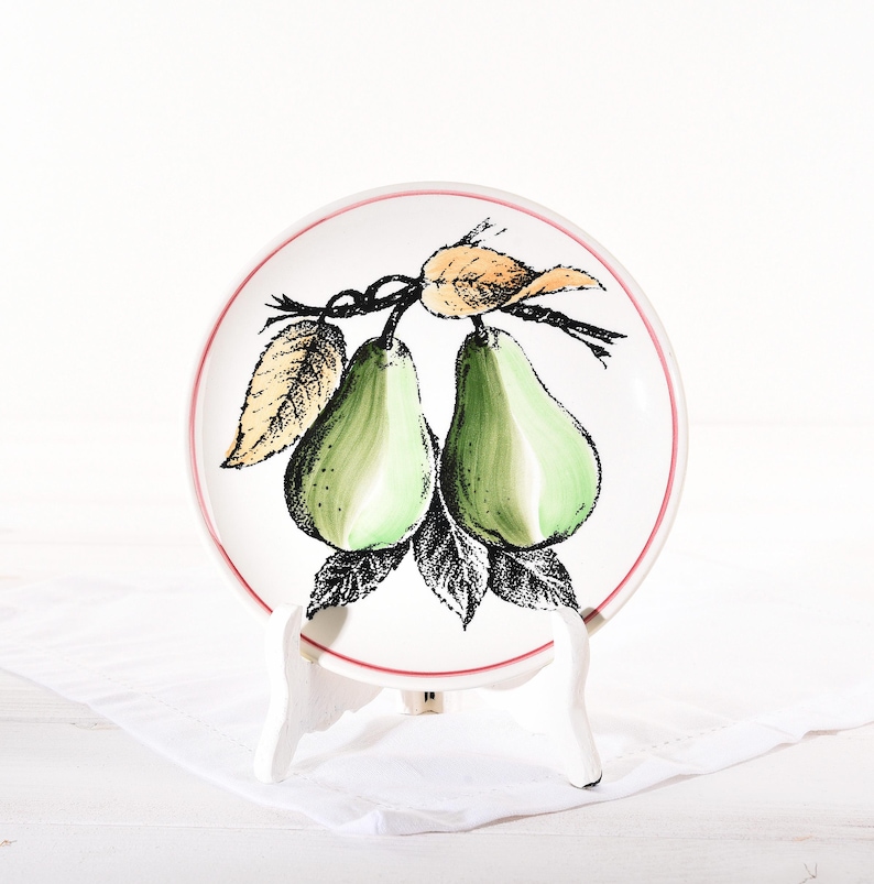 Vintage Gien France Fruit Plate- French Faience Wall Plate- Majolica Style- Ceramic Pear Banana Peach Dish- Country Kitchen Decor