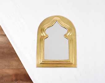 Vergoldeter Spiegel - Gold Marokkanischer Spiegel - Authentischer Messingspiegel Eingangsbereich Dekor - Antiker handgefertigter goldener Spiegel - Klein