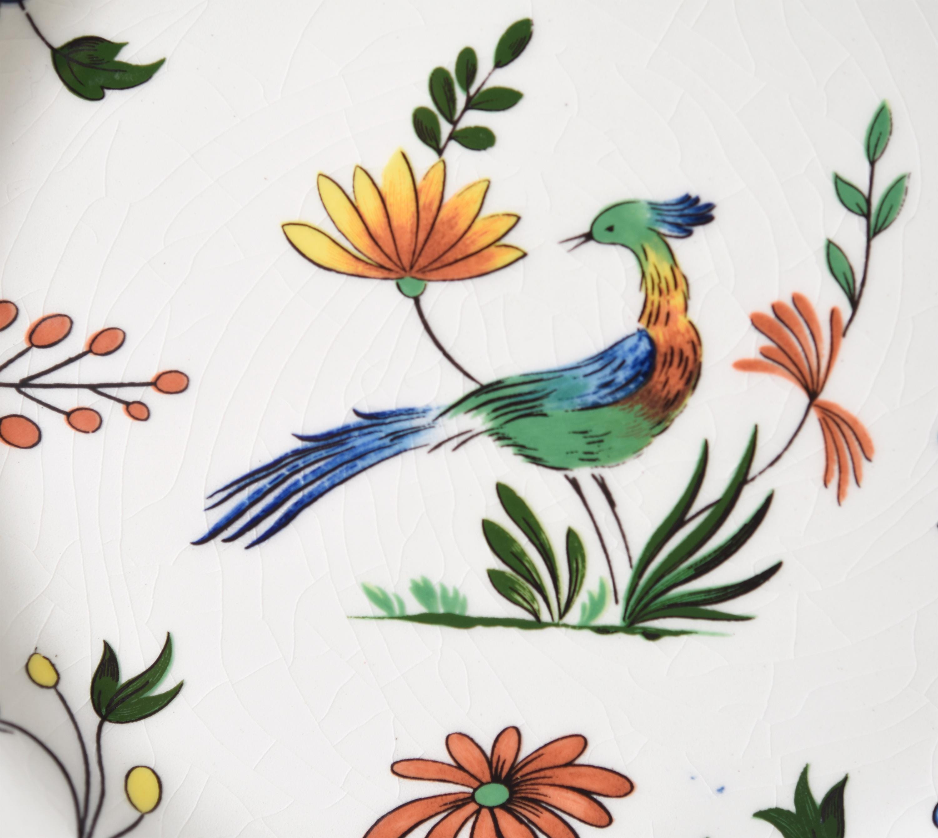 6 Vintage Gien Oiseaux De Paradis Plates- France Bird of Paradis
