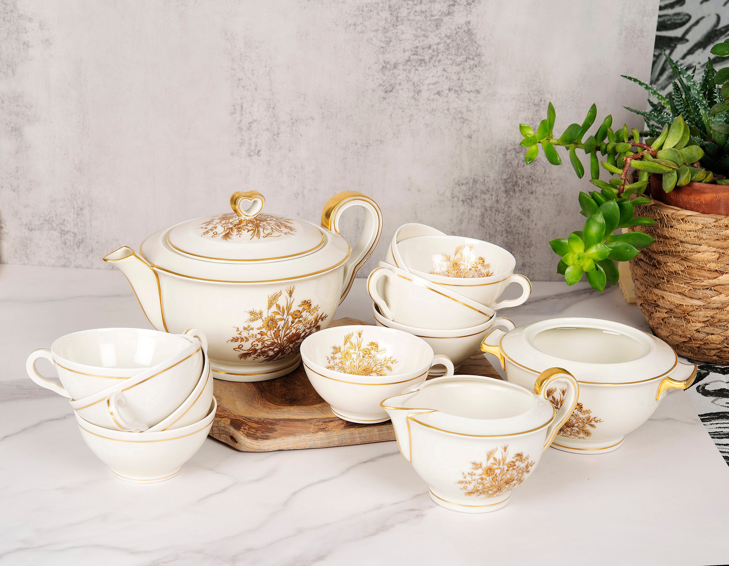 Theodore Haviland Limoges China Tea Set, White and Gold Patterns