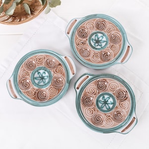 MCM Kitchen Art-Robert Picault ondertekende escargotpotten Set van 3- Franse escargotborden-zeldzame vintage MCM-kunstaardewerk-vallauris-escargotschotel