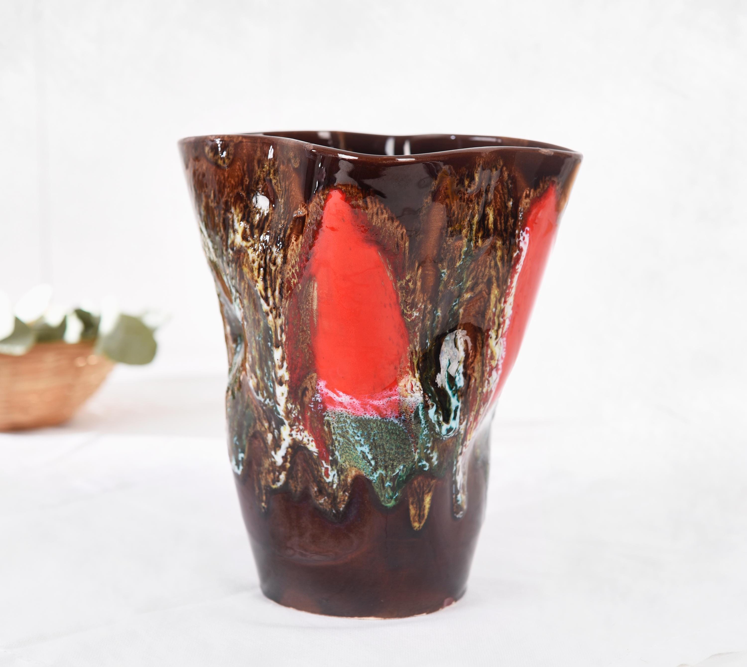 Petit vase en céramique vernissée – signé – ancien - Vallauris vert turquoise - Décoration