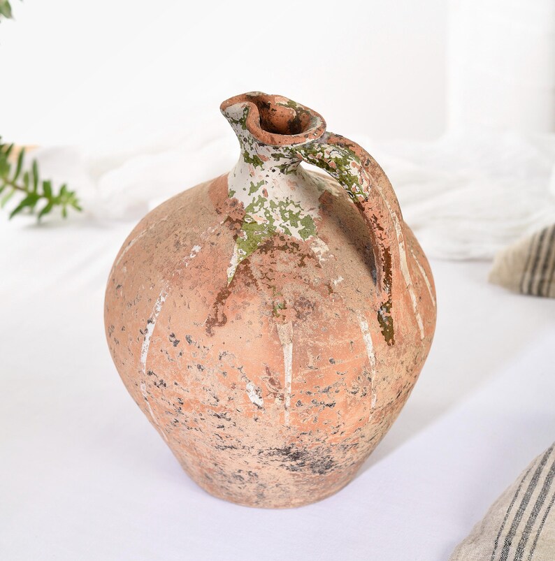 French Antique Wabi Sabi vase. Vintage Crock Jug, Clay Jug . Primitive Antiques. Old Pottery. Anything Rustic Very Rare To Find.