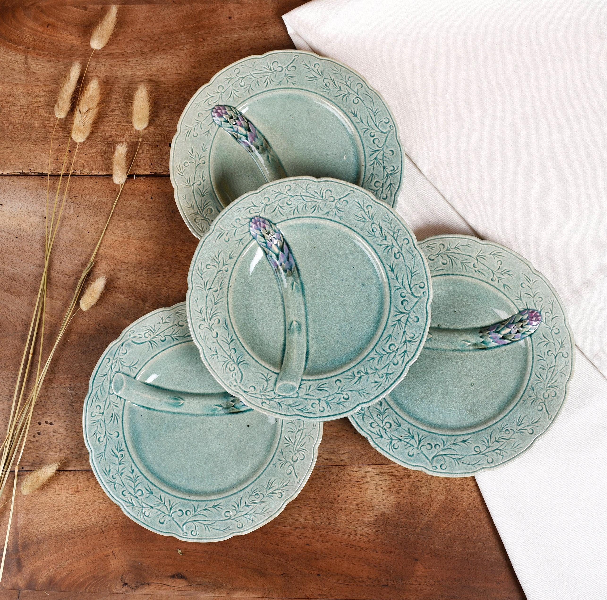 アンティークマジョリカのアスパラガスプレート - フランス製バルボ