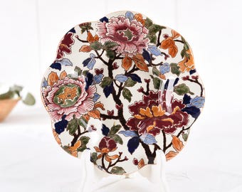 Vintage Gien France "Pivoines" Deep Plate- Hand-Painted French Faience- Scalloped Floral Bowl- 8.8" Gien Peonies Pottery - Wall Art Decor