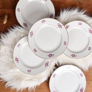 Set 5 Antique French Porcelain Plates- DIGOIN Sarreguemines MASSILIA Pattern- Vintage Farmhouse Dinnerware- French Country Cottagecore Decor