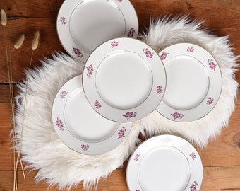 Set 5 Antique French Porcelain Plates- DIGOIN Sarreguemines MASSILIA Pattern- Vintage Farmhouse Dinnerware- French Country Cottagecore Decor