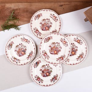 Zestaw obiadowy Masons Ironstone, wzór kosza z owocami, rzadkie znalezisko antyczne, talerze Mason, wyprodukowano w Anglii, zestaw 5 talerzy