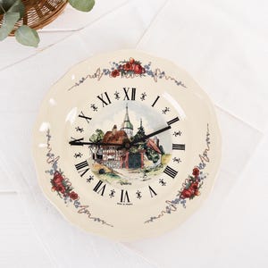 Relógio de parede de porcelana Sarreguemines antigo francês autêntico - Faiança alsaciana Obernai Decoração rústica de cozinha - Arte vintage H. Loux.
