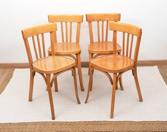 Chaises de bistrot BAUMANN en bois courbé, lot de 4, origine ancien bar français. Ancienne chaise cuisine, salle à manger, vintage, occasion