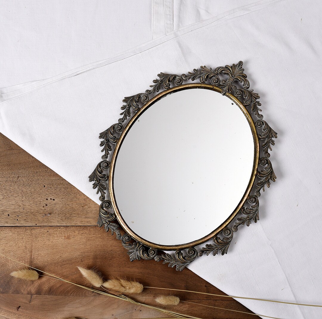 Old Mirror, Serrated Metal. Authentic Old Secondhand Mirror, Carved