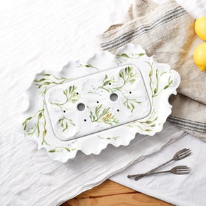 Seltene antike BH Limoges Austernplatte - Handbemaltes französisches Porzellan, Algendesign, um 1900, Sammlergeschirr